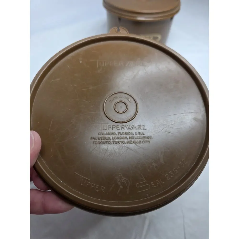Vintage Tupperware Brown Coffee & Tea Container Set with Brown Lids